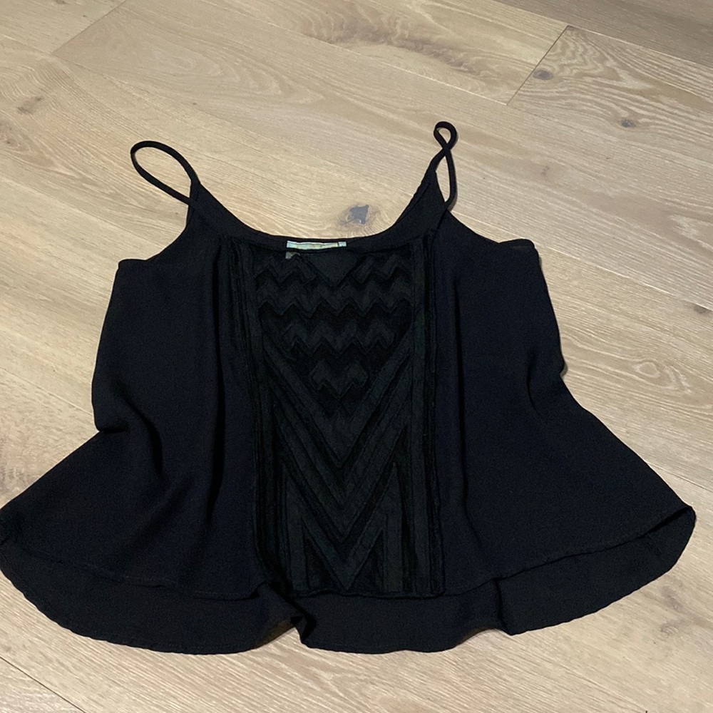 Black spaghetti strap tank with chevron pattern